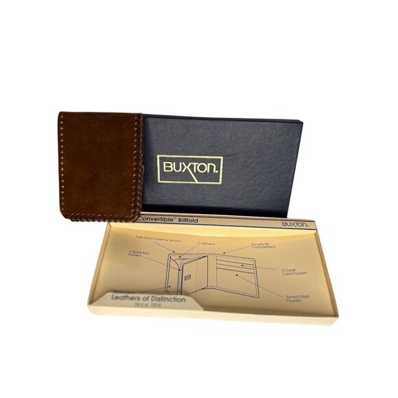 Vintage Buxton Men's Brown Leather Bifold Wallet with Credit Card Slots New - Picture 1 of 7